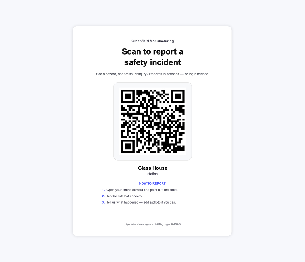 The QR reporting form, opened in a browser with no login